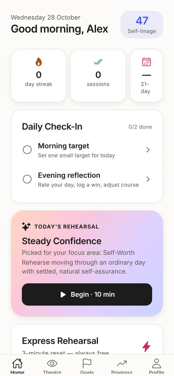 Selfscript home screen with today's rehearsal